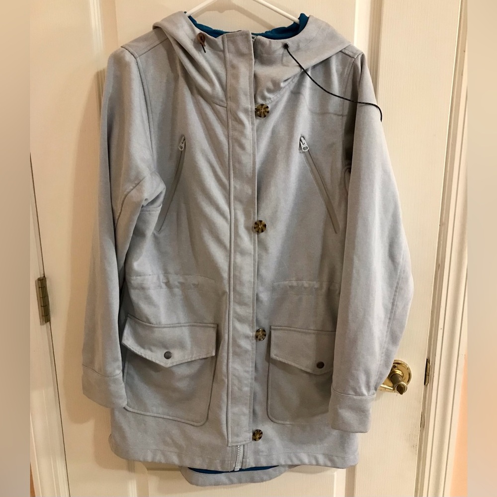 Burton Dryride long shell jacket snowboard women's L gray w/ blue lining W13